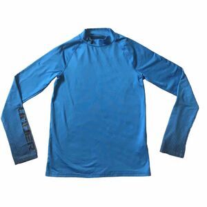 YXL Under Armour Cold Gear Fitted Shirt Mock Turtleneck Aqua Blue Black 1259678